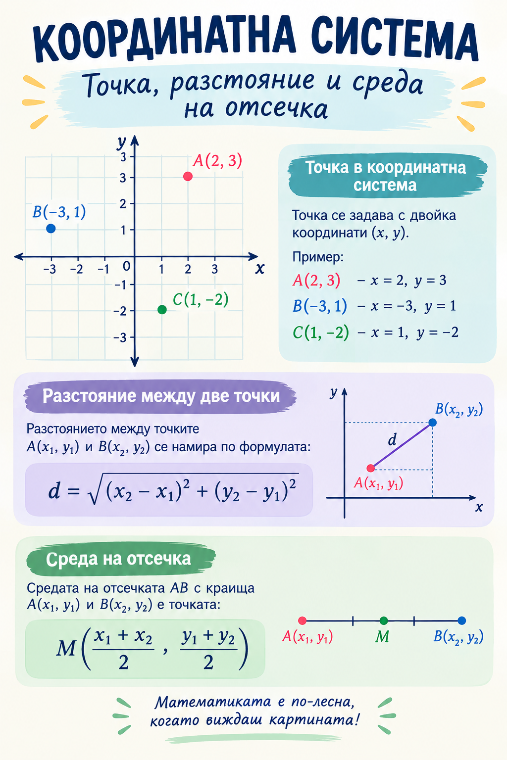 Координатна система: точка, разстояние и среда на отсечка
